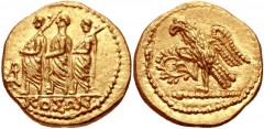 SKYTHIA, Geto-Dacians. Koson. Mid 1st century BC. AV Stater (19mm, 8.36 g, 12h). Roman consul accompanied by two lictors advancing left; monogram to left; KOΣΩΝ in exergue / Eagle standing left on sce