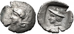 DYNASTS of LYCIA. Uncertain dynast. Circa late 5th-early 4th century BC. AR 1/12 Stater (11mm, 0.50 g, 12h). Helmeted head of Athena left / Head of Hermes left, wearing winged petasos, within incuse s