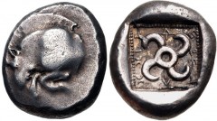 DYNASTS of LYCIA. Teththiweibi. Circa 450-430/20 BC. AR Stater (16mm, 8.52 g). Forepart of a boar left / Tetraskeles within pelleted square border within square incuse. Falghera 138; SNG von Aulock 41