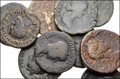 ROMAN. Imperial. Lot of ten (10) bronze coins from Claudius to Philip I. Includes: Claudius. Æ As // Antoninus Pius. Æ Sestertius // Faustina Junior. Æ Sestertius // Commodus. Æ Sestertius // Julia Ma