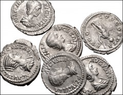 ROMAN. Imperial. Lot of six (6) AR Denarii of Plautilla. Includes the following reverse types:Plautilla standing with Caracalla // Pietas (3) // Concordia // Venus. Near VF to VF, some porosity. LOT S