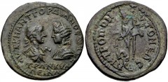 MOESIA INFERIOR, Tomis. Gordian III, with Tranquillina. AD 238-244. Æ (28mm, 12.07 g, 6h). Confronted busts of Gordian III right, laureate, draped, and cuirassed, and Tranquillina left, draped and wea