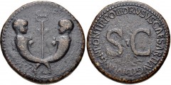 Tiberius & Germanicus Gemellus. AD 19-37/8 and 19-23/4, respectively. Æ Sestertius (35mm, 26.88 g, 12h). Rome mint. Struck under Tiberius, AD 22-23. Crossed cornucopia, each surmounted by the barehead