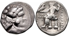 KINGS of MACEDON. Philip III Arrhidaios. 323-317 BC. AR Tetradrachm (25mm, 16.97 g, 5h). In the name of Alexander III. Tyre mint. Struck under Laomedon. Dated RY 29 of Azemilkos (321/0 BC). Head of He