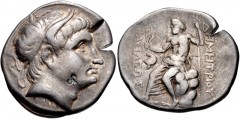 KINGS of MACEDON. Demetrios I Poliorketes. 306-283 BC. AR Tetradrachm (27mm, 16.92 g, 8h). Uncertain Macedonian mint. Struck circa 291-290 BC. Diademed and horned head right / Poseidon Pelagaios seate
