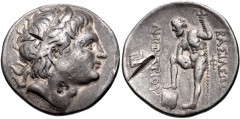 KINGS of MACEDON. Demetrios I Poliorketes. 306-283 BC. AR Tetradrachm (29mm, 17.02 g, 10h). Uncertain Macedonian mint. Struck circa 289 BC. Diademed and horned head right / Poseidon Pelagaios standing