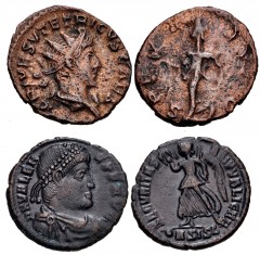 ROMAN. Imperial. Lot of two (2) issues of Tetricus II and Valens. Includes: Tetricus II. Antoninianus. Colonia Agrippinensis (Cologne) mint. 7th emission of Tetricus I, AD 272-273. Radiate and draped 