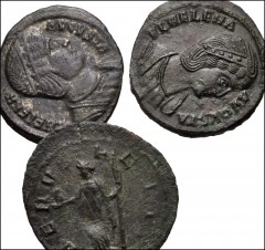 ROMAN. Imperial. Lot of three (3) bronze coins from Severina to Helena. Includes: Severina. Æ Denarius. Rome mint, 5th officina. 11th emission of Aurelian, AD 275. Draped bust right, wearing stephane 