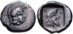 DYNASTS of LYCIA. Kherei. Circa 410-390 BC. AR Obol (9mm, 0.66 g, 6h). Helmeted head of Athena right / Bearded head right, wearing bashlyk. Mørkholm & Zahle II –; Falghera – (but cf. 174 for a similar