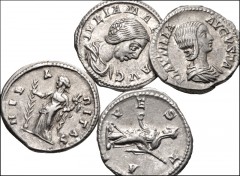 ROMAN. Imperial. Lot of four (4) AR Denarii from Julia Domna to Julia Mamaea. Includes: Julia Domna // Plautilla // Julia Maesa // Julia Mamaea. Good VF. LOT SOLD AS IS, NO RETURNS. coins in lot.