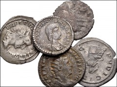 ROMAN. Imperial. Lot of five (5) silver coins from Herennia Etruscilla to Julian II. Includes: Herennia Etruscilla. AR Antoninianus // Trebonianus Gallus. AR Antoninianus // Gallienus. AR Antoninianus