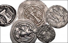 CENTRAL ASIAN. Sasanian. Lot of five (5) mostly Sasanian AR Drachms from Shahpur I to Ardashir III. Includes: Shahpur I // Peroz // Shahpur II // Ardashir III. Lot also includes a Parthian drachm of A