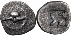THESSALY, Larissa. Circa 479-460 BC. AR Hemiobol (8mm, 0.37 g, 4h). Petasos of Jason / Λ–A–R–I clockwise within incuse square. BCD Thessaly II 141 (same dies). VF, toned, porous surfaces. Very rare. F