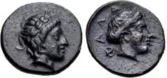 THESSALY, Phalanna. 330s BC. Æ Chalkous (15mm, 2.56 g, 5h). Laureate head of Apollo right / ΦAΛA, diademed female head right. Rogers 453; BCD Thessaly II 575.1. VF, dark green patina, light roughness,