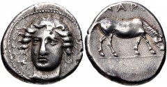 THESSALY, Larissa. Circa 405/0-370 BC. AR Drachm (18mm, 6.08 g, 12h). Head of the nymph Larissa facing slightly left / Horse grazing right. L-S Early Series, Group 3 (dies O16/R1/Sp.a) = Lorber, Early