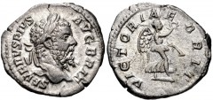 Septimius Severus. AD 193-211. AR Denarius (19mm, 2.99 g, 12h). Rome mint. Struck circa AD 210-211. Laureate head right / VICTORIAE BRIT, Victory advancing right, holding wreath and palm. RIC IV 332; 
