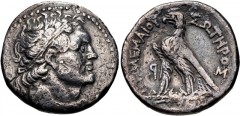 PTOLEMAIC KINGS of EGYPT. Ptolemy VI Philometor. First sole reign, 180-170 BC. AR Tetradrachm (26mm, 12.34 g, 12h). Uncertain Cypriot or Phoenician mint. Dated year 90 (173/2 BC?). Diademed bust of Pt