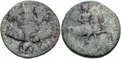 CARIA, Stratonicaea. Caracalla, with Plautilla. AD 198-217. Æ (36mm, 24.83 g, 12h). Claudius Dionysus, prytanis. Struck AD 202-203. [AV K]AI [M] AVP AИ KAI ΘЄ [CЄB ИЄ ΠΛAUTIΛΛA], confronted busts of P