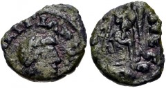 Majorian. AD 457-461. Æ Nummus (12mm, 0.94 g, 12h). Mediolanum (Milan) mint. Pearl-diademed, draped, and cuirassed bust right / Victory standing left, holding wreath and palm; [M]D. Cf. RIC X 2641-4; 