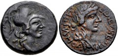 CILICIA, Seleukeia. 2nd-1st centuries BC. Æ (22mm, 7.50 g, 12h). Head of Athena right, wearing crested Corinthian helmet / Laureate and draped bust of Apollo right. SNG France –; SNG Levante 716 (this