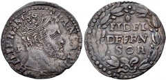 ITALY, Napoli (Regno). Filippo II di Spagna. 1554-1598. AR Carlino (23mm, 2.92 g, 9h). Second Period. Napoli (Naples) mint; Giovan Battista Ravaschieri, mintmaster. Struck 1556-1567. PHILIP • ANG FRA 