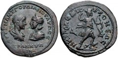 MOESIA INFERIOR, Tomis. Gordian III, with Tranquillina. AD 238-244. Æ Tetrassarion (27mm, 13.32 g, 6h). Laureate, draped, and cuirassed bust of Gordian III right, facing draped bust of Tranquillina le