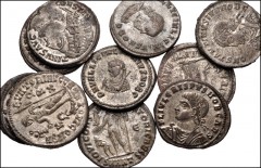 ROMAN. Imperial. Lot of ten (10) Æ Folles from Licinius I to Crispus. Includes: Licinius I // Licinius II (3) // Constantine I (2) // Helena (2) // Contantine II // Crispus. VF or better, all silvered