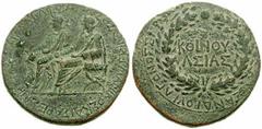 LYDIA, Sardis. Drusus & Germanicus. Circa 23-26 AD. Æ 27mm (14.60 gm). Togate figures of Drusus and Germanicus seated left on curule chairs, one holding out lituus / Legend within wreath. RPC I 2994; 