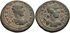 CILICIA, Anazarbus. Valerian I. AD 253-260. Æ Triassarion (24mm, 10.18 g, 6h). Dated year 272 (AD 253/4). Radiate, draped, and cuirassed bust of Valerian I right / Draped bust of Selene right, with cr