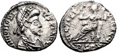 VISIGOTHS, Gaul. Uncertain king. 415-507. AR Siliqua (15mm, 1.37 g, 12h). Pseudo–Ravenna mint in Gaul (Narbonne?). Struck in the name of Honorius, circa AD 415. Pearl-diademed, draped, and cuirassed b