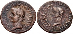 SPAIN, Carthago Nova. Tiberius, with Gaius (Caligula) as Caesar. AD 14-37. Æ As (28mm, 9.58 g, 6h). Struck AD 33-37. Laureate head of Tiberius left / Bare head of Caligula left. ACIP 3152e; RPC I 182.