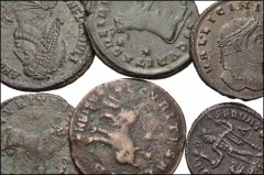 ROMAN. Imperial. Lot of ten (10) bronze coins from Licinius I to Theodosius I. Includes: Licinius I (2) // Julian II (6) // Jovian // Theodosius I. Average Near VF, roughness, some smoothing on the Ju