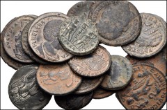 ROMAN. Imperial. Lot of nineteen (19) bronze coins from Licinius II to Constantius II. Various types, rulers, and mints. Mostly a mix of city commemoratives and Helena. Average VF. LOT SOLD AS IS, NO 