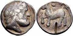 EASTERN EUROPE, Imitations of Philip II of Macedon. Circa mid to late 3rd century BC. AR Tetradrachm (24mm, 12.97 g, 9h). Huşi-Vovrişsti (Dacian-Moldavien) type. Laureate head of Zeus right / Youth on