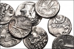 GREEK. Egypt & North Africa. Lot of eight (8) miscellaneous silver tetradrachms of the Ptolemies. A mixed variety. Two early tetradrachms, the balance are later kings. Fine to VF, roughness. LOT SOLD 