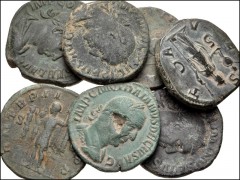ROMAN. Imperial. Lot of seven (7) bronze sestertii from Julia Mamaea to Trajan Decius. Includes: Julia Mamaea. Vesta // Maximinus I Thrax. Salus // Maximinus I Thrax. Prince with standards // Gordian 