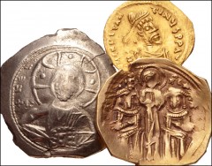 BYZANTINE. Lot of three (3) gold and electrum coins. Includes: Constans II or Constantine IV. AV Semissis // Alexius I. Pale EL Histamenon Nomisma // Michael VIII–Andronicus II. AV Hyperpyron. Fine to