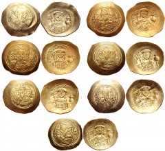 BYZANTINE. Lot of seven (7) AV/EL Histamenon Nomisma of Michael VII. All coins: Michael VII Ducas. 1071-1078. AV or EL Histamenon Nomisma. Facing bust of Christ Pantokrator / Crowned bust of Michael, 
