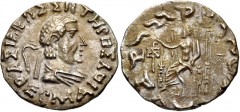 BAKTRIA, Indo-Greek Kingdom. Hermaios Soter. Circa 105-90 BC. BI Tetradrachm (27mm, 8.13 g, 12h). Indo-Skythian imitation. Diademed and draped bust right / Zeus seated slightly left, raising hand and 