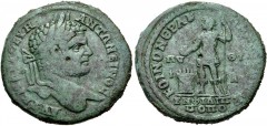 THRACE, Philippopolis. Caracalla. AD 198-217. Æ (32mm, 18.24 g, 6h). Struck AD 214. Laureate head right / Emperor standing facing, head left, sacrificing from patera over lighted altar, holding revers