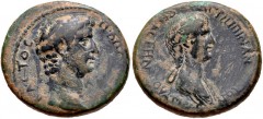 LYDIA, Thyateira. Claudius, with Agrippina Junior. AD 41-54. Æ (19mm, 4.88 g, 12h). Struck AD 50-54. Bare head of Claudius right / Draped bust of Agrippina right. RPC I 2380; SNG München 611. VF, dark