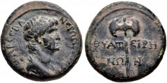 LYDIA, Thyateira. Nero. AD 54-68. Æ (16mm, 3.57 g, 12h). Bareheaded bust right / Labrys. RPC I 2382; SNG München 613-6; SNG Copenhagen 597; BMC 62-4. VF, dark green, almost black, patina with earthen 