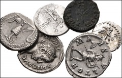 ROMAN. Provincial-Imperial. Lot of six (6) coins. ROMAN PROVINCIAL: Cappadocia, Caesarea. Vespasian. AR Hemidrachm // Hadrian. AR Hemidrachm // ROMAN IMPERIAL: Vespasian. Æ Quadrans // Geta. AR Denari