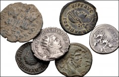 MIXED. Roman Provincial-Byzantine. Lot of six (6) mixed silver and bronze coins. ROMAN PROVINCIAL: Pisidia, Antiochia. Septimius Severus. Æ 21mm // ROMAN REPUBLICAN: Anonymous. AR Denarius // ROMAN IM