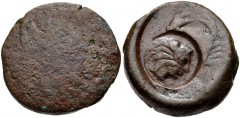 SICILY, Akragas. Circa 425/0-410/06 BC. Æ Tetras (22mm, 10.77 g, 2h). Eagle standing right on hare (only traces visible) / Crab; [below, three pellets (mark of value) and uncertain control mark]; c/m: