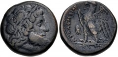 PTOLEMAIC KINGS of EGYPT. Ptolemy II Philadelphos. 285-246 BC. Æ (25mm, 17.59 g, 1h). Mint in Sicily. Struck circa 265 BC. Laureate head of Zeus right / Eagle standing left on thunderbolt; Galatian sh