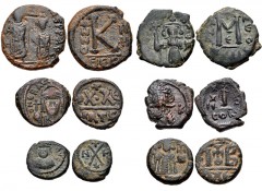 BYZANTINE. Lot of six (6) bronze coins from Heraclius to Constans II. Includes: HERACLIUS. With Heraclius Constantine. Half Follis. Thessalonica mint. SB 830 // Half Follis. Carthage mint. SB 872 // D