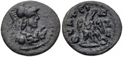 LYDIA, Thyateira. Pseudo-autonomous issue. 2nd-3rd centuries AD. Æ (15mm, 1.25 g, 6h). Helmeted bust of Minerva right, wearing aegis / Eagle standing facing, head right. SNG Munich 580. VF, dark green