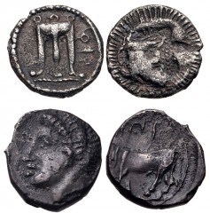 GREEK. Magna Graecia & Sicily. Lot of two (2) silver fractions. Includes: BRUTTIUM, Kroton. Circa 480-430 BC. Obol. Tripod / Incuse eagle. HN Italy 2110 // SICILY, Panormos. Circa 405-380 BC. Litra. Y