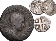 MIXED. Celtic–Roman Imperial. Lot of four (4) coins. Includes: CELTIC: Southern Gaul. Cadurci. AR Unit (2) // ROMAN PROVINCIAL: Syria, Antioch. Gordian III. BI Tetradrachm // ROMAN IMPERIAL: Magnus Ma